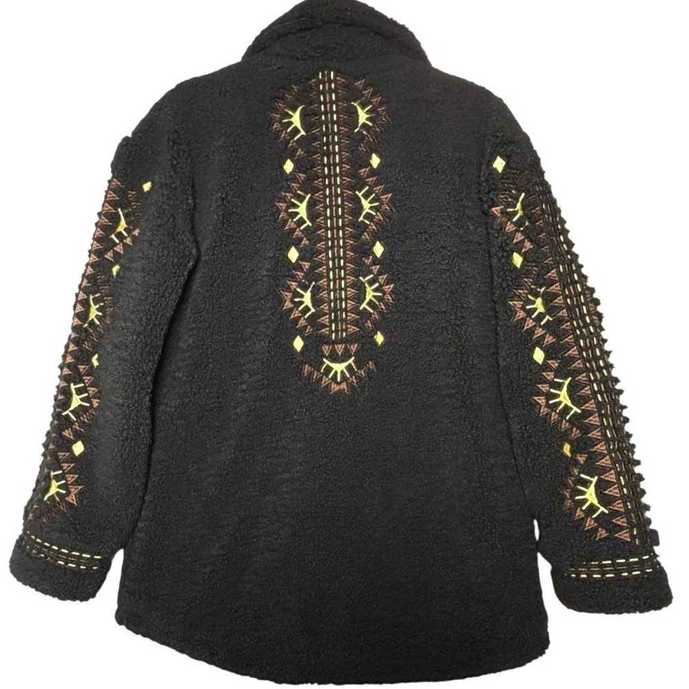 Driftwood Sheeba Black Sherpa Embroidered Shacket Quilted Lined Med Boho Tribal
